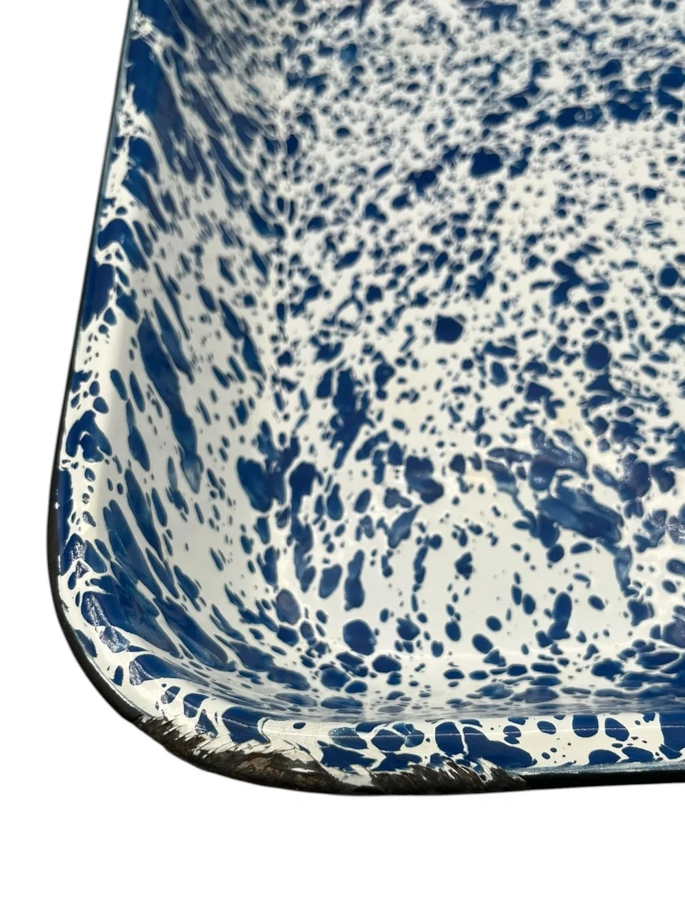 3 Vintage Enamelware Baking Loaf Pans Blue White Splatter CGS International